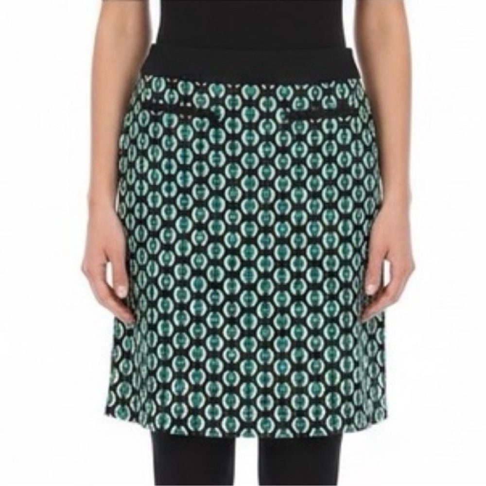 Worthington Black and Green Geometric A-Line Skirt